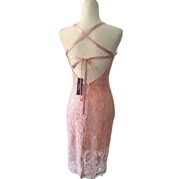 Lulu's Woman's Peach Pink Halter Lace Party Cocktail Wedding Bridesmaid Dress M - Picture 4 of 8
